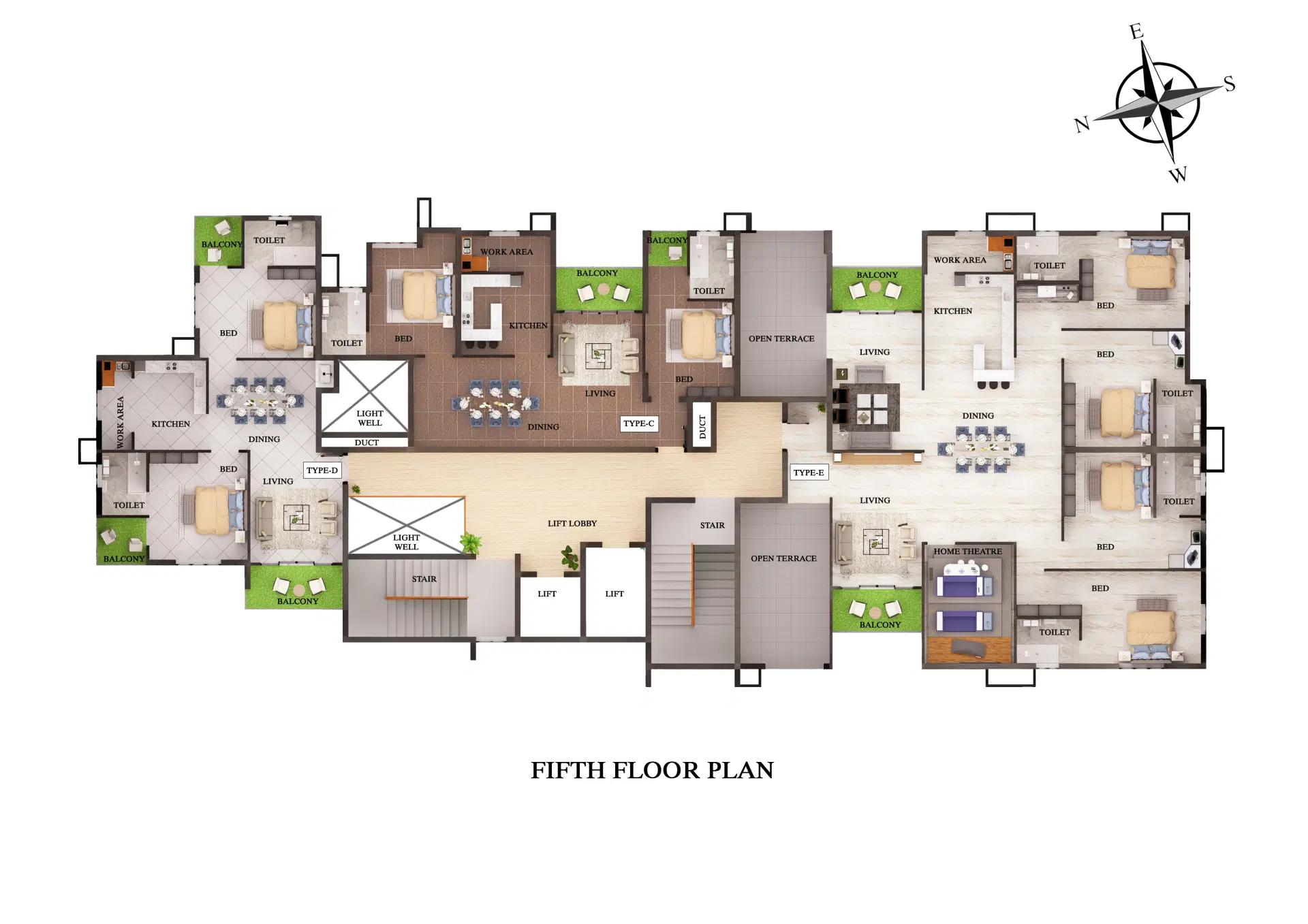 5th Floor Plan - New 3 BHK Flats in Thrissur and Kuttanellur at Elixir Anfield Elixir Anfield 5th Floor plate plan layout – apartment in Thrissur