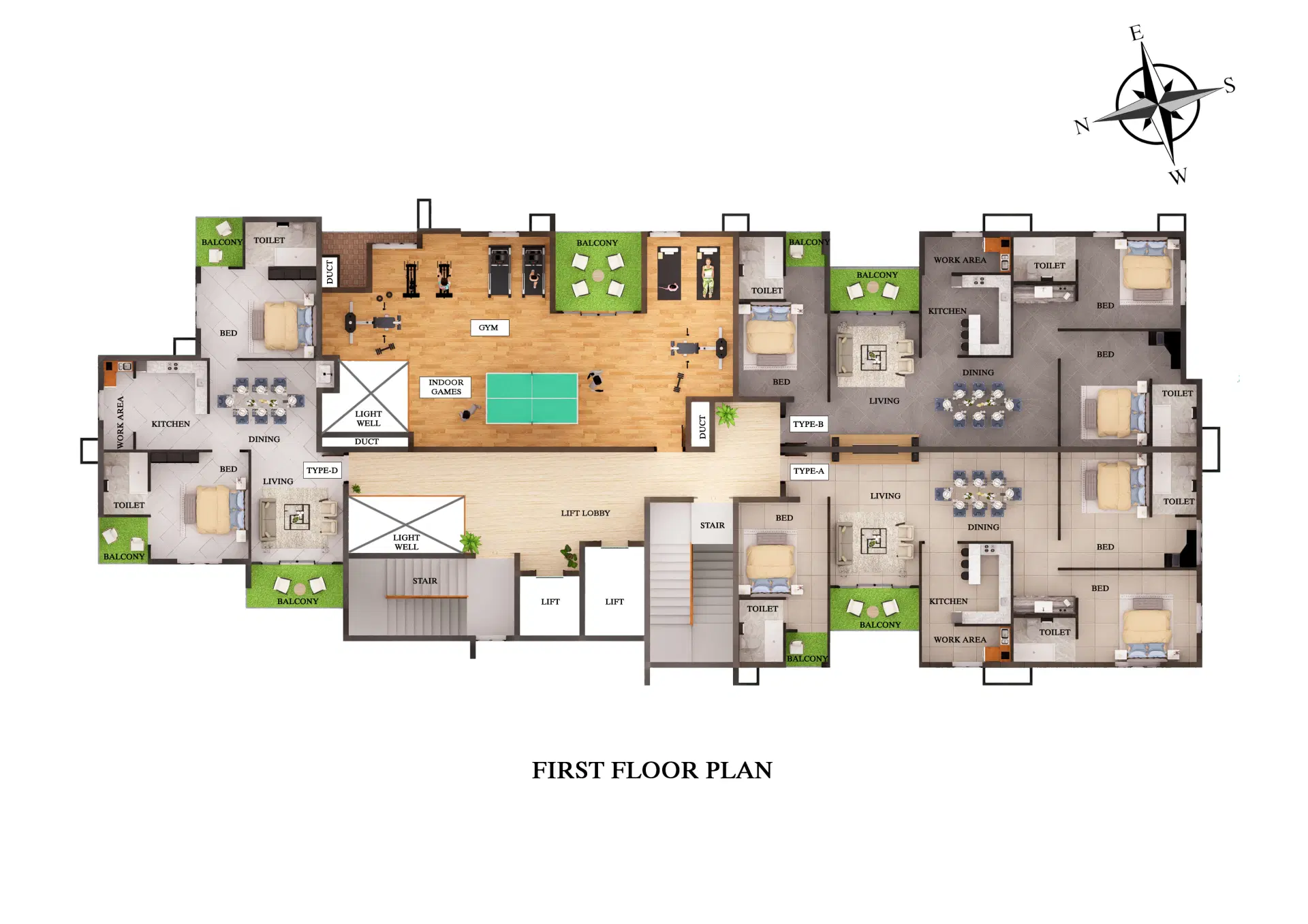 First Floor Plan - New 3 BHK Flats in Thrissur and Kuttanellur at Elixir Anfield Elixir Anfield First Floor plate plan layout – apartment in Thrissur