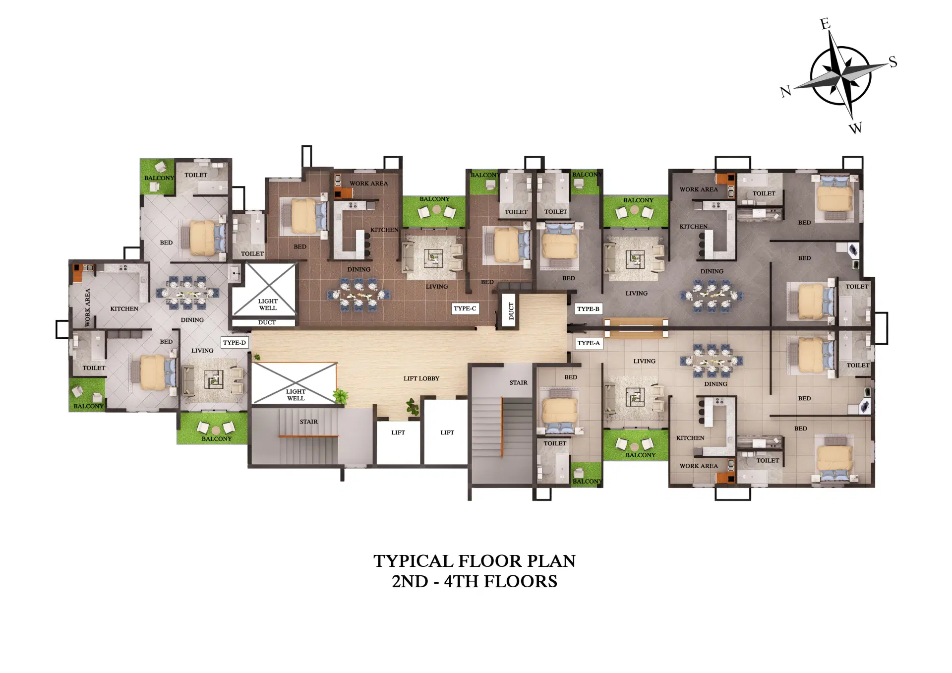 Typical Floor Plan (2nd to 4th Floor) - New 3 BHK Flats in Thrissur and Kuttanellur Elixir Anfield typical floor plate plan 2nd to 4th Floor layout – apartment in Thrissur