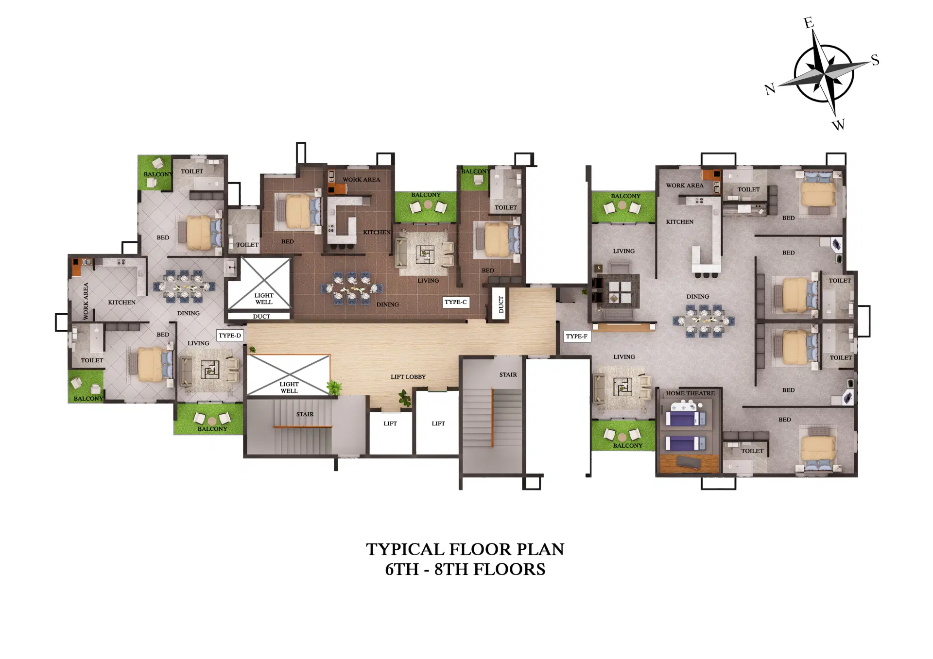 Typical Floor Plan (6th to 8th Floor) - New 3 BHK Flats in Thrissur and Kuttanellur Elixir Anfield typical floor plate plan 6th to 8th Floor layout – apartment in Thrissur