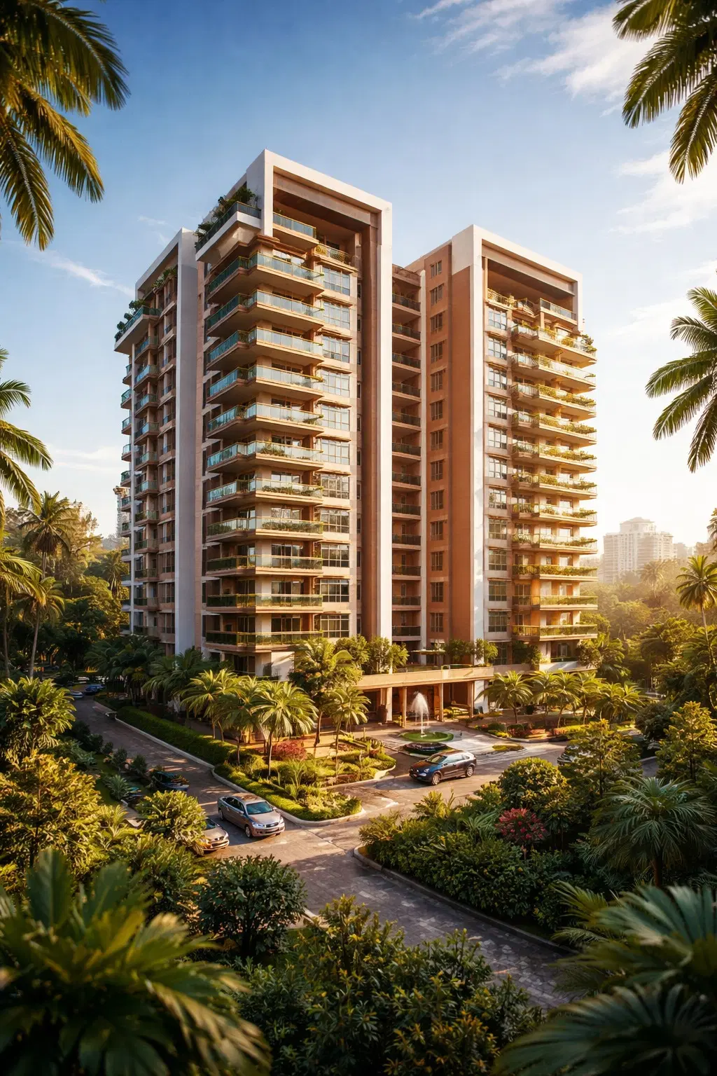 Apartment exterior with modern facade and residential units in Thrissur
