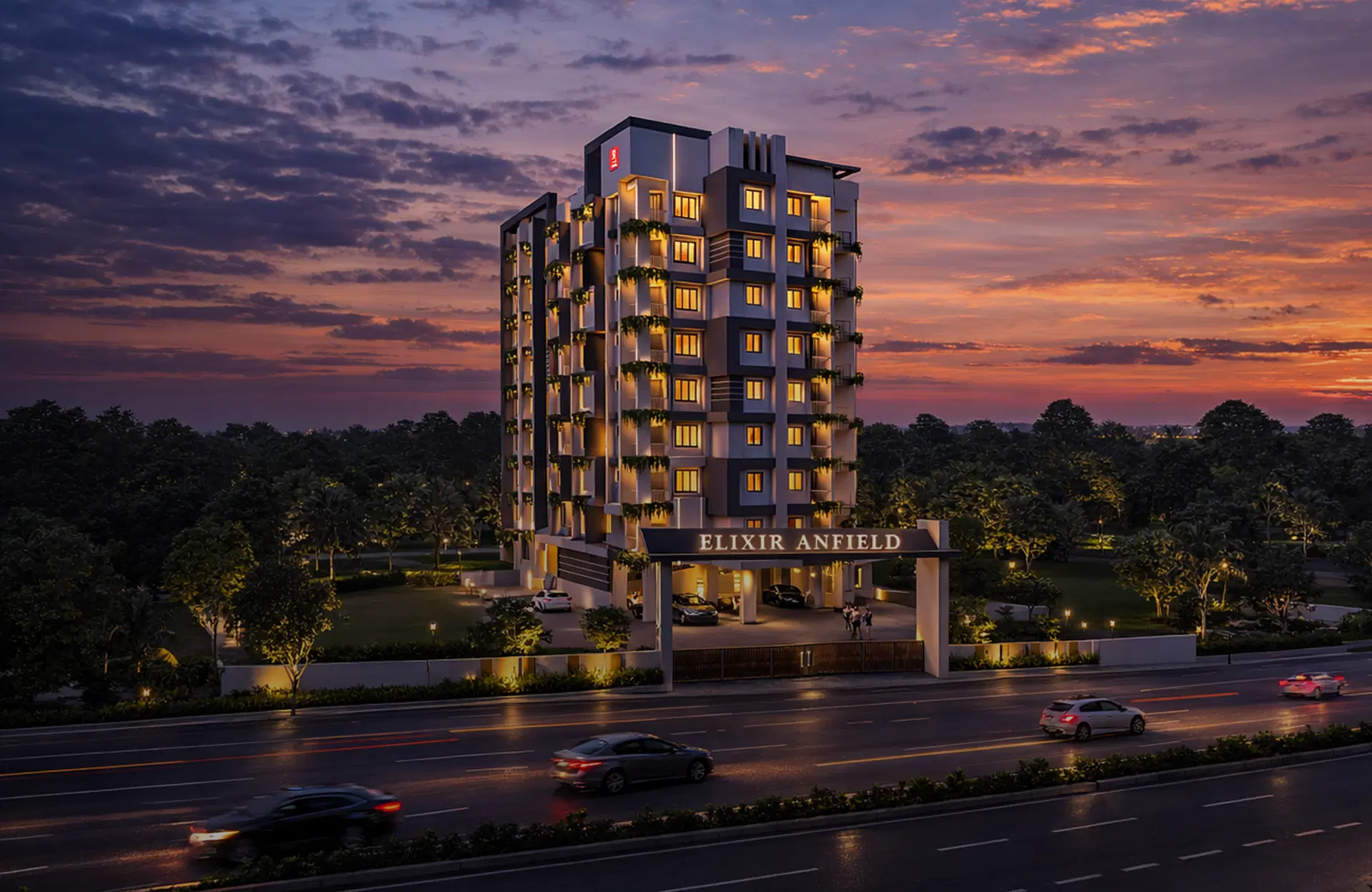 Elixir Anfield - New 3 BHK Flats in Thrissur and Kuttanellur Exterior view of Elixir Anfield showcasing premium apartment in Thrissur